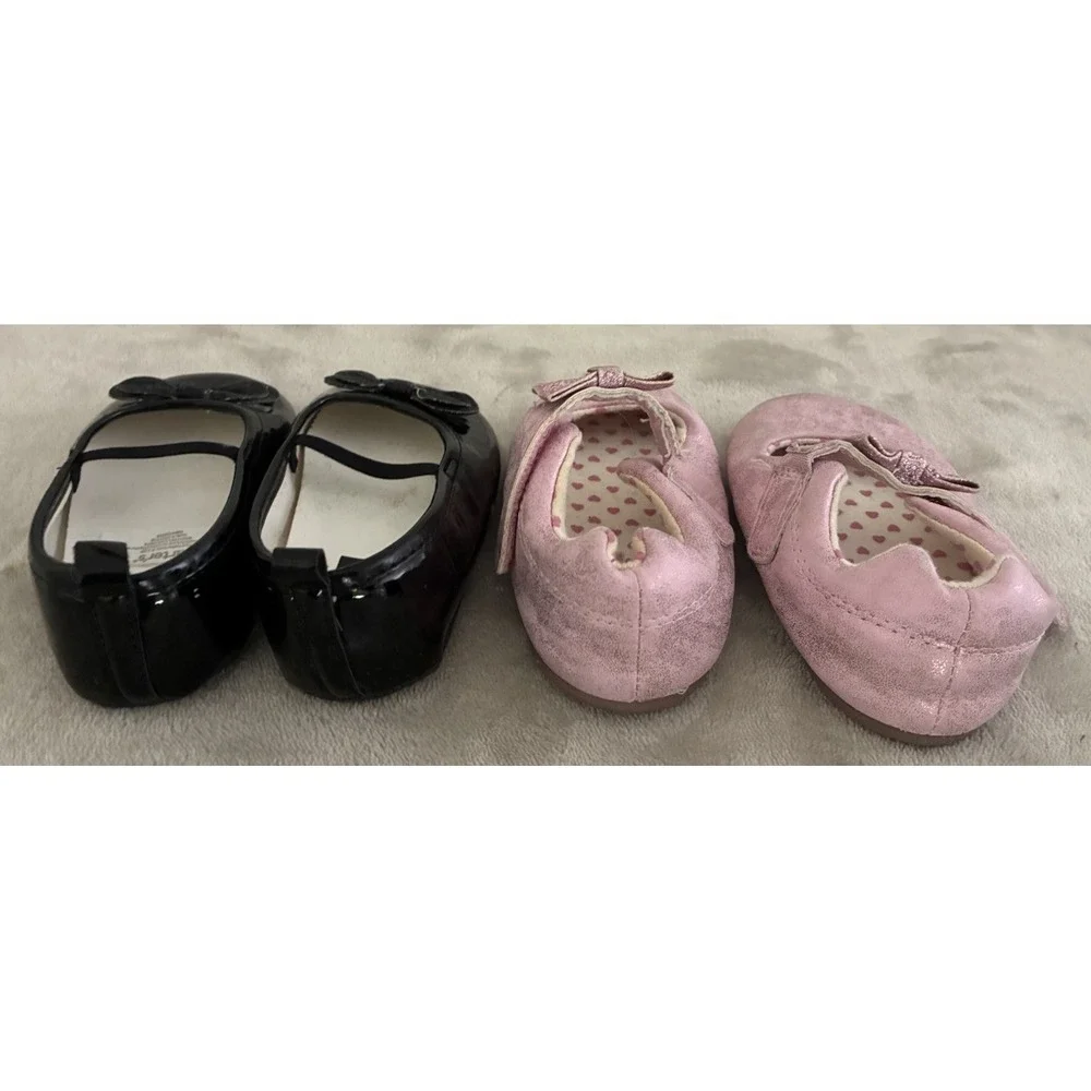 Carter's Shoes Baby Girl Size 9-12 Months Bow Black Patent Pink Glitter